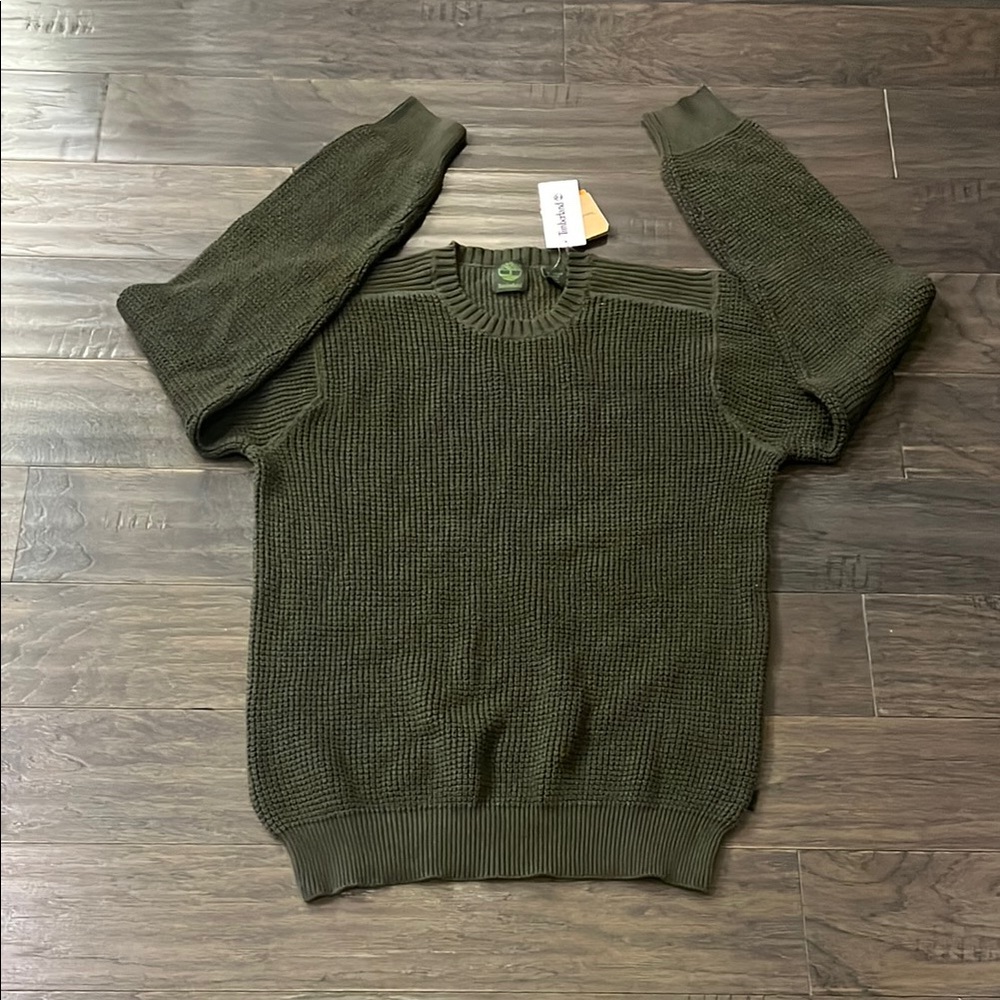 Timberland Waffle Knit Crew Neck Sweater shirt new Olive Green Mens Size Medium